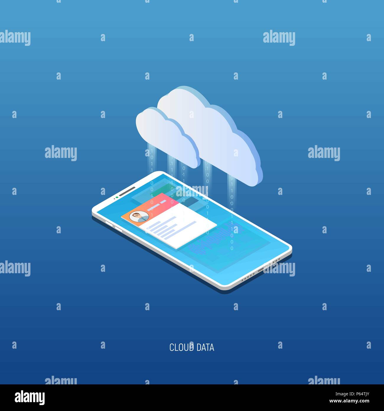 Téléphone mobile isométrique et le stockage dans le cloud Illustration de Vecteur