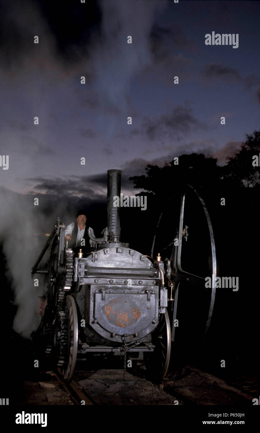 Réplique de la première locomotive à vapeur construite par Richard Trevithick à Coalbrookdale en 1802. La photo a été prise à Blisshill Coalbr, Banque D'Images