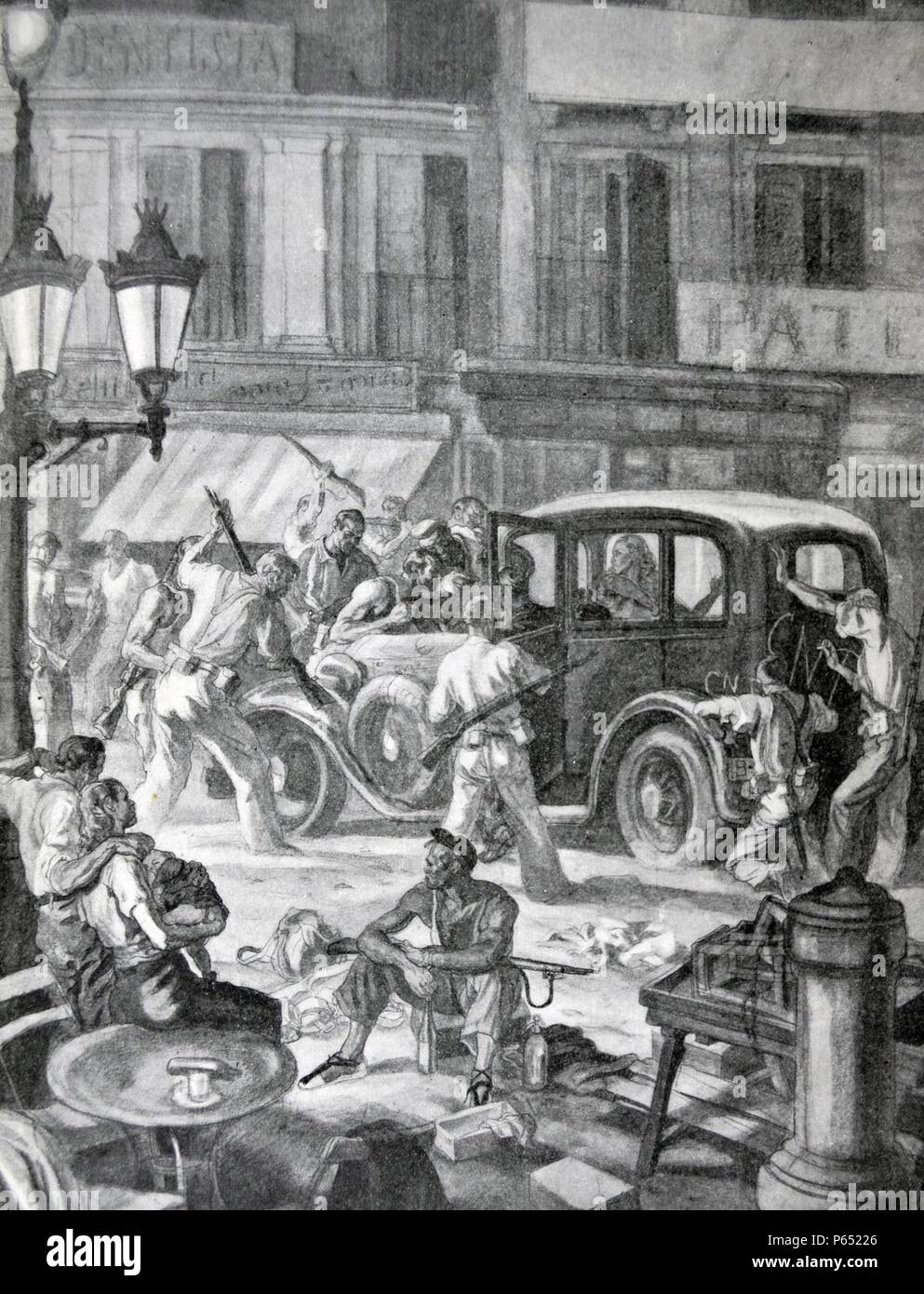 L'anarchie et le chaos menées par les Républicains pendant la guerre civile espagnole. Illustration de propagande par Carlos SÃ¡enz de Tejada Banque D'Images