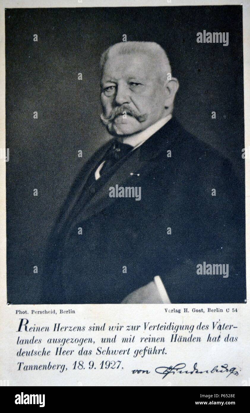 Le président Paul von Hindenburg (1847 â€ì 2 août 1934) Prussian-German maréchal, homme d'État et homme politique, et il a été le deuxième Président de l'Allemagne de 1925 à 1934. Banque D'Images