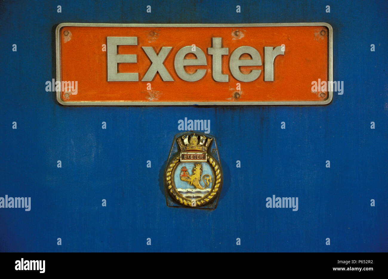 Plaque constructeur sur la locomotive Exeter. C1993 Banque D'Images