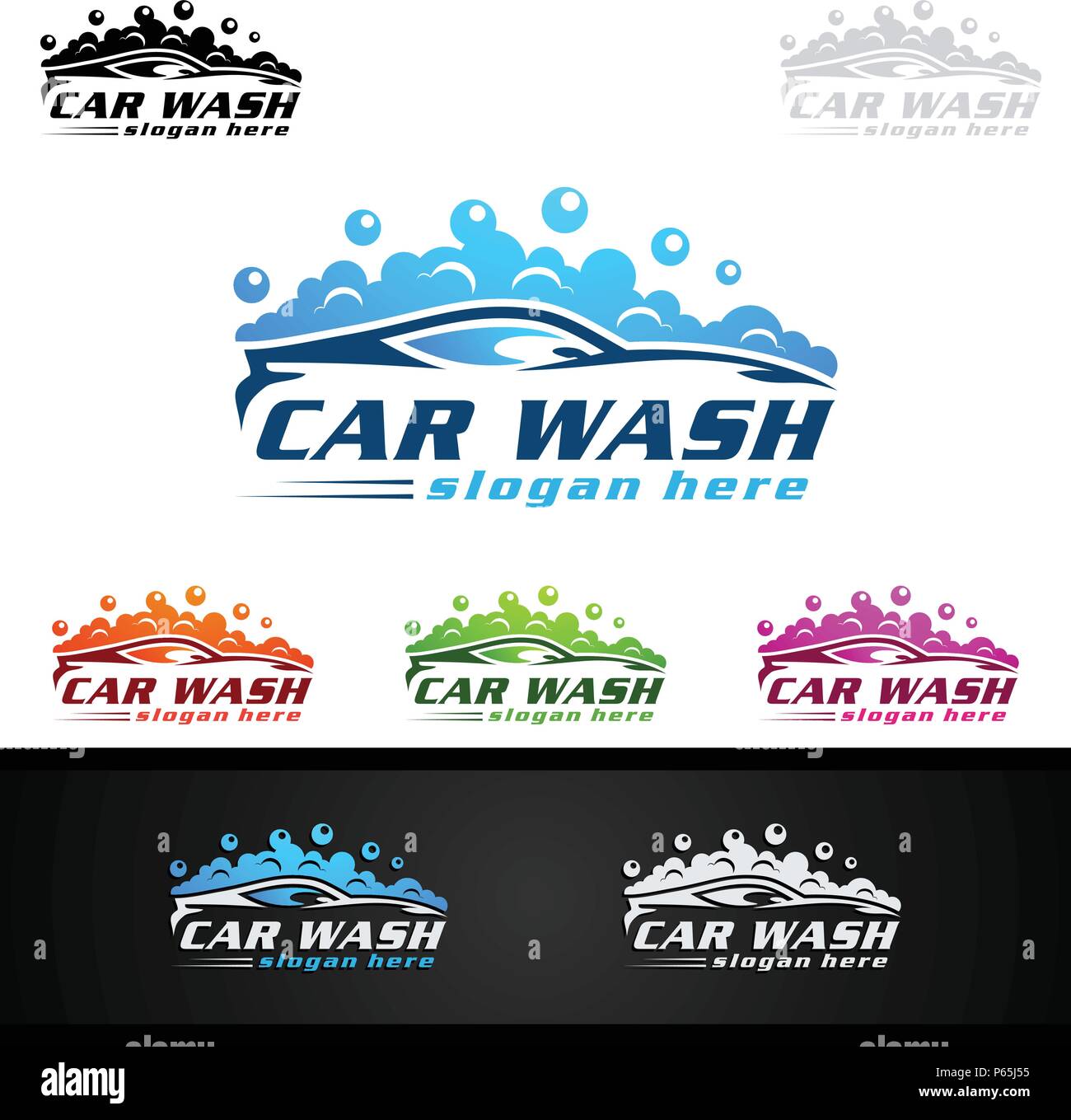 Logo de lavage de voiture, lavage et nettoyage de voiture, vecteur de conception de logo Illustration de Vecteur