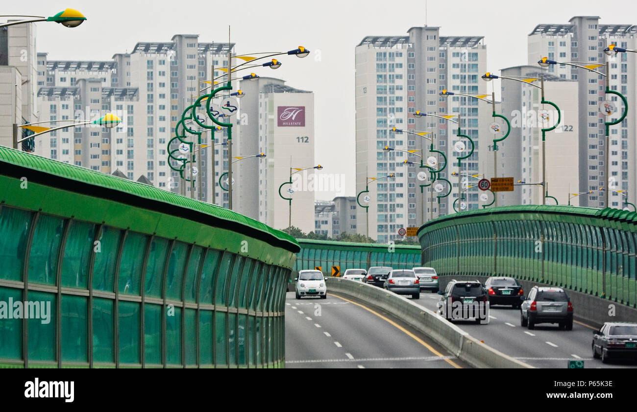 Mur du son trafic, Séoul, Corée du Sud Banque D'Images