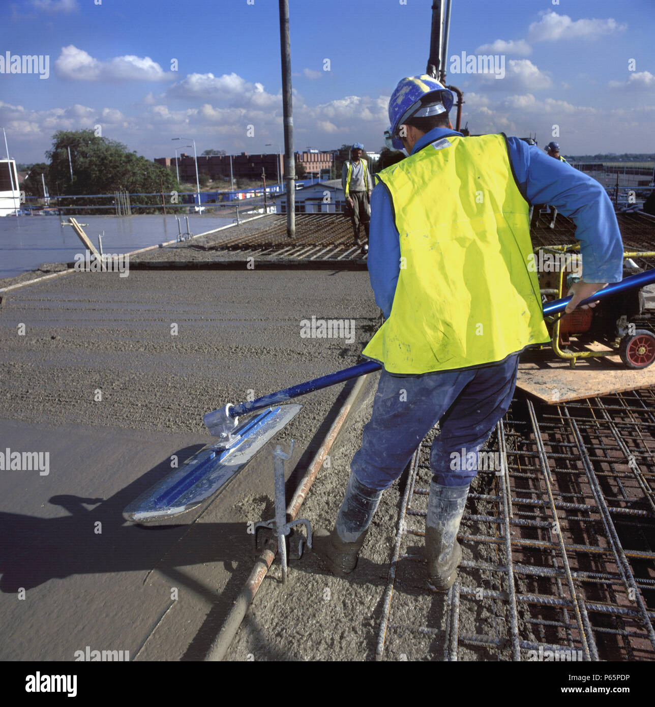 In situ Screeding dalle en béton armé. Banque D'Images