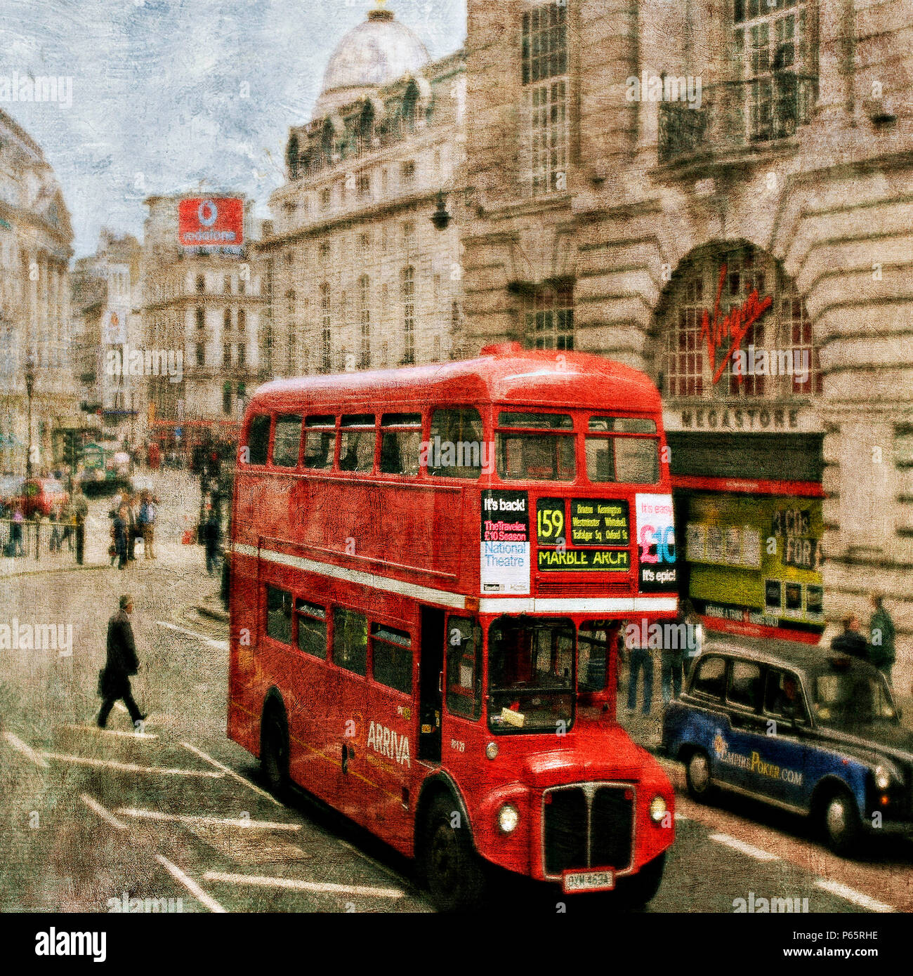 En bus de Londres Piccadilly Circus, Londres, Royaume-Uni. Banque D'Images