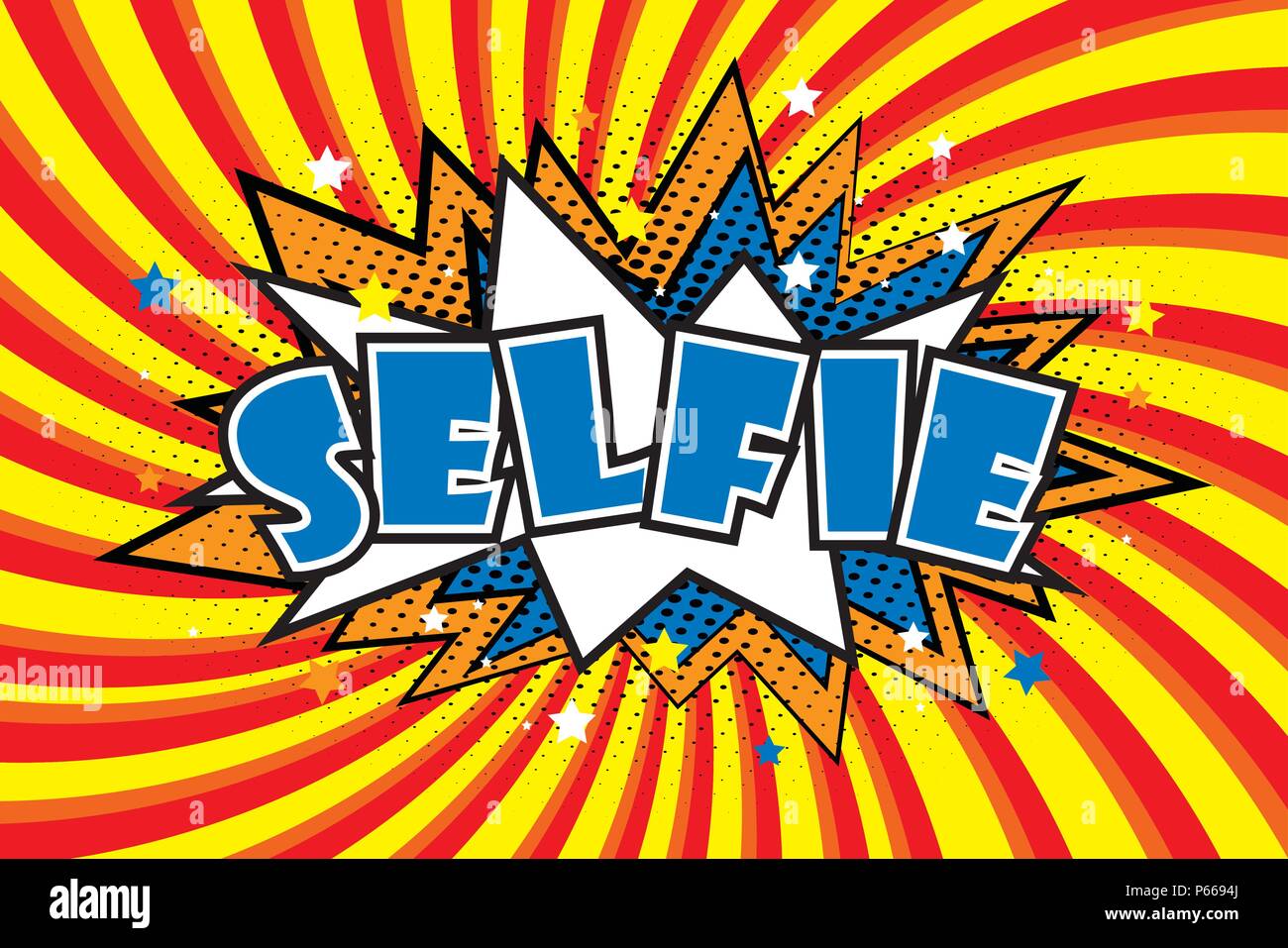 Effets sonores comiques selfies dans pop art style. Meilleur Burst effet graphique avec étiquette et texte en style rétro. Vector illustration Illustration de Vecteur