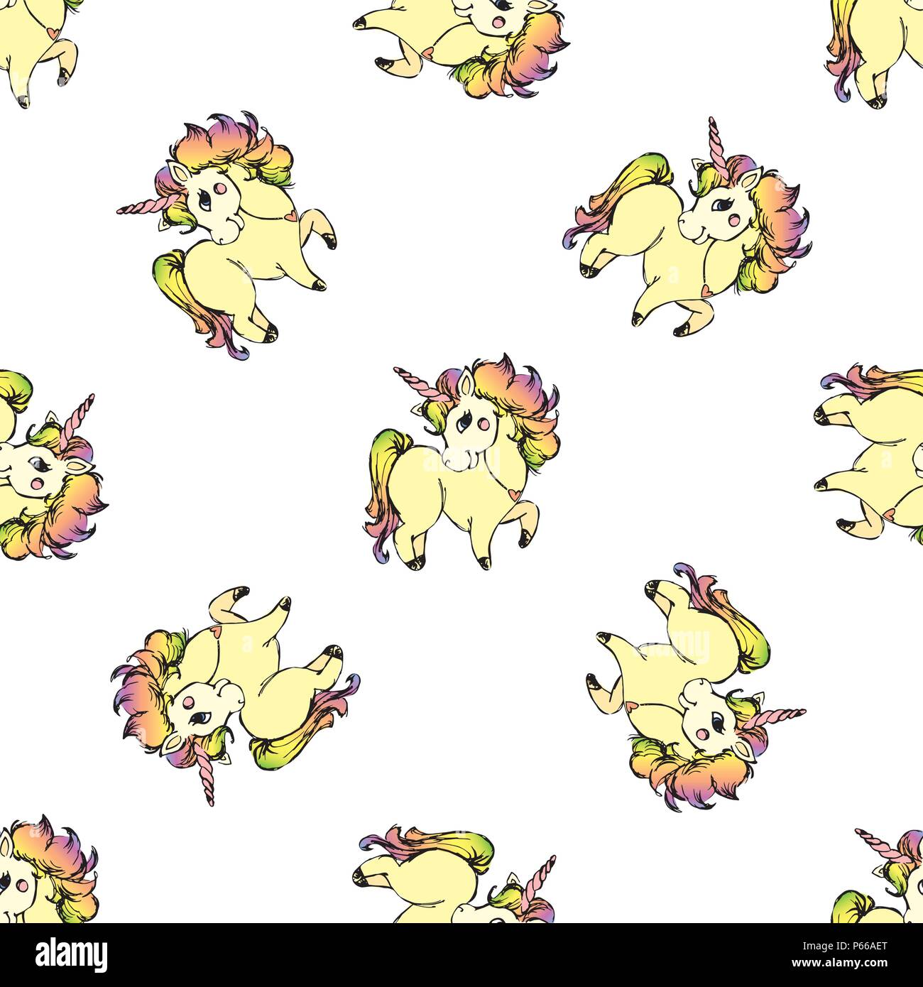 Modèle sans couture avec mignon,unicorn, dessiné à la main Illustration de Vecteur