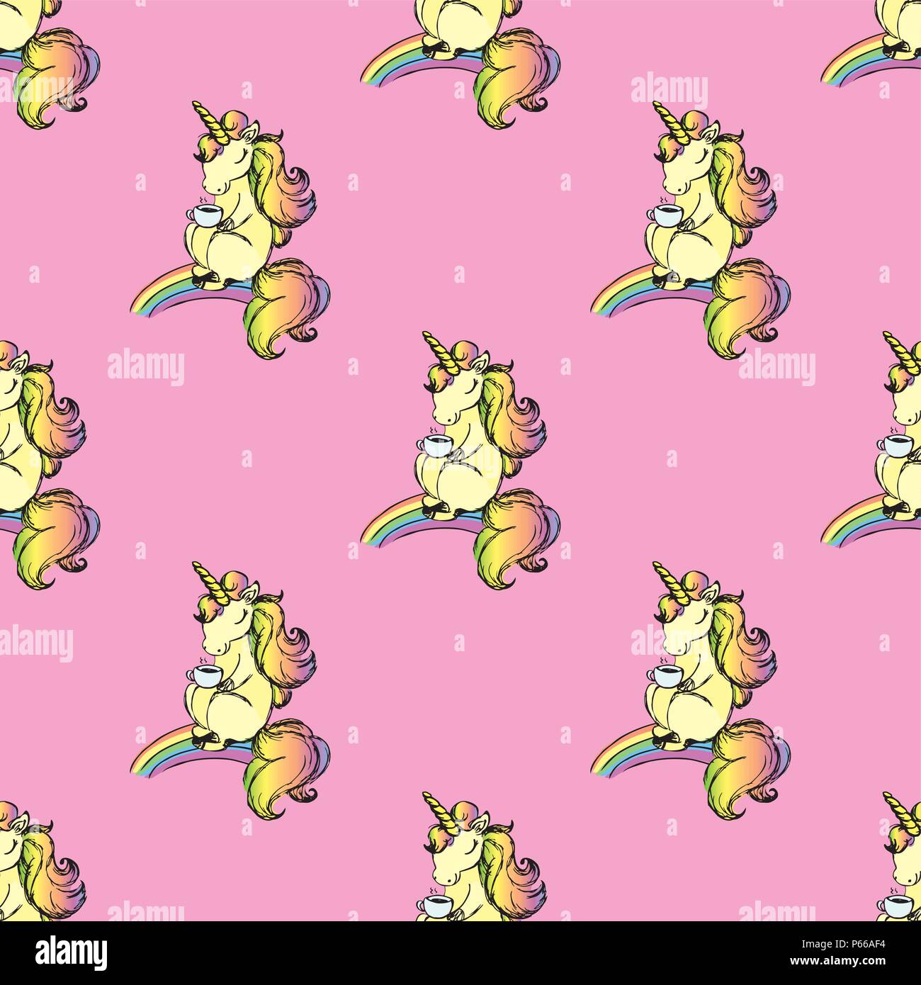 Modèle sans couture avec mignon,unicorn, dessiné à la main Illustration de Vecteur