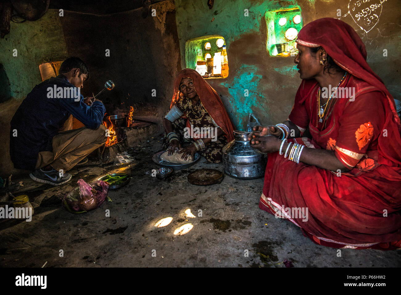 Inde Rajasthan Village La vie au désert de Thar Banque D'Images
