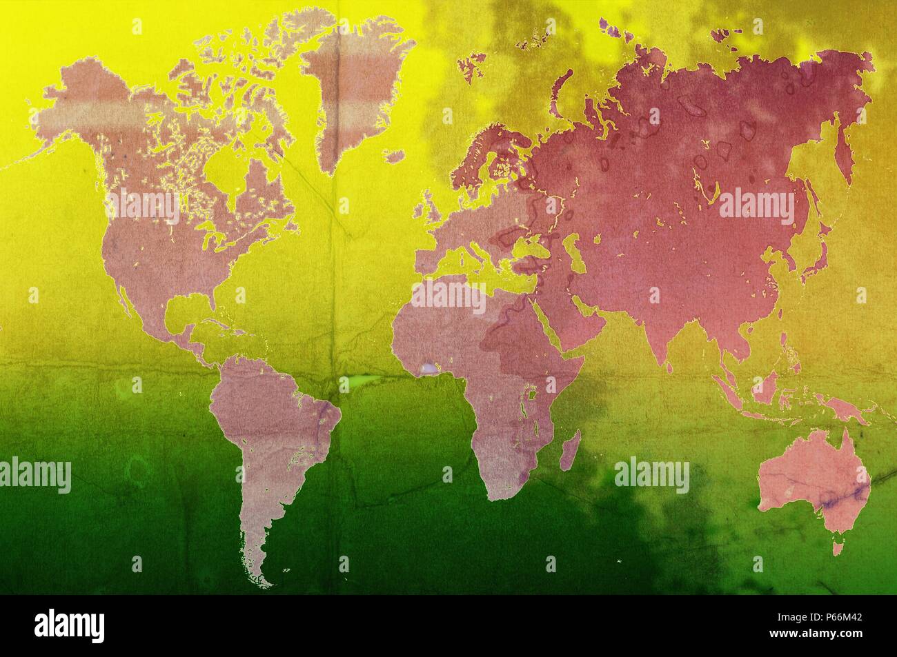 Vintage carte du monde en vert, brun et jaune. Éléments de cette image fournie par la NASA Banque D'Images