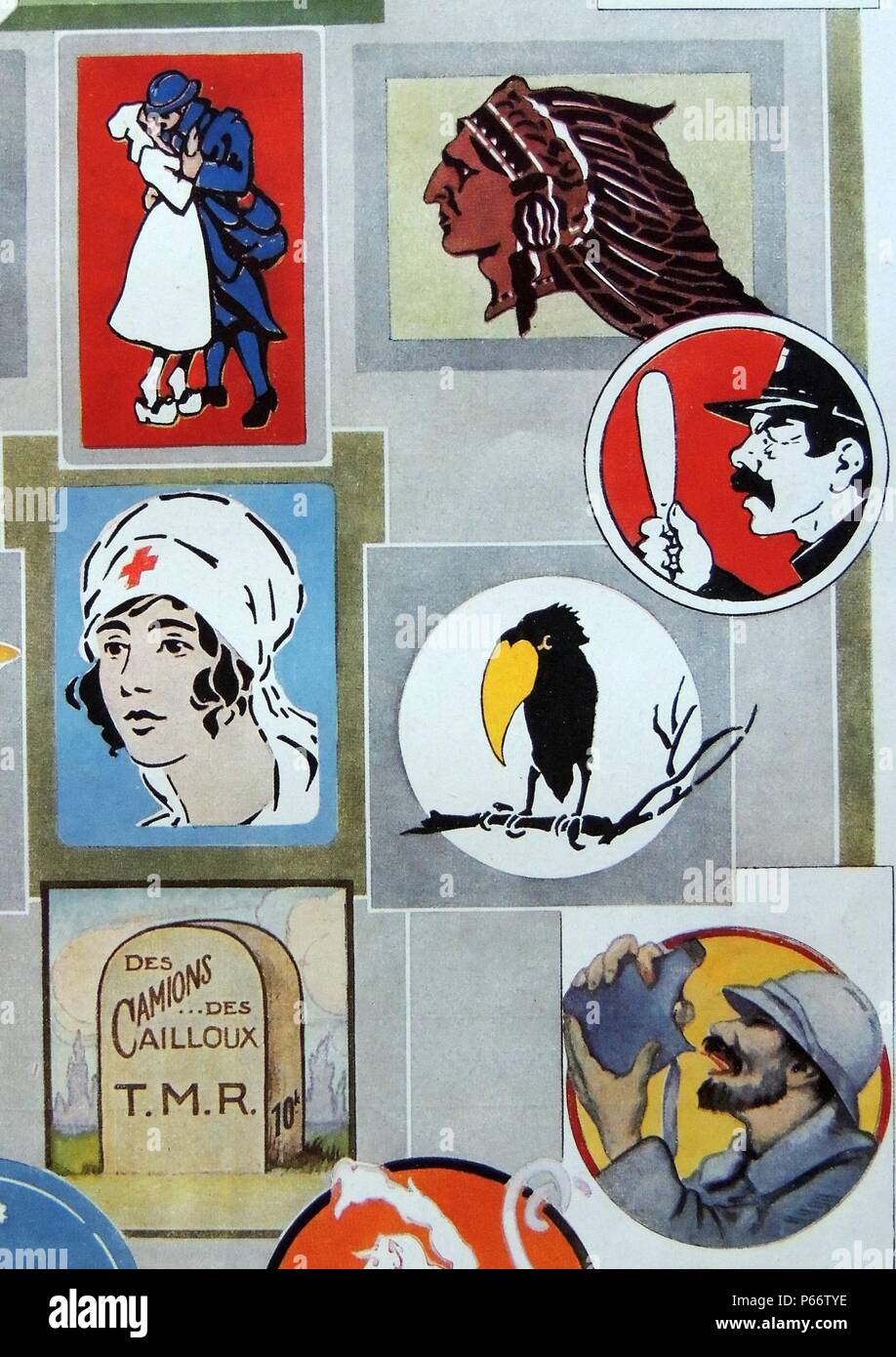 Insignes de divers corps motorisé appartenant à l'armée française pendant la première guerre mondiale Banque D'Images