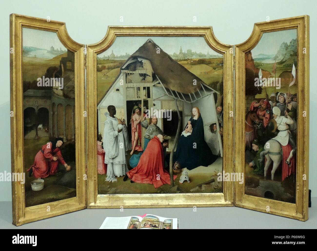 Détail de l'Adoration des Mages (triptyque attribué à Jérôme Bosch ou son studio vers 1450-1516. Une partie de la collection d'art à Upton House dans le comté anglais du Warwickshire. Banque D'Images