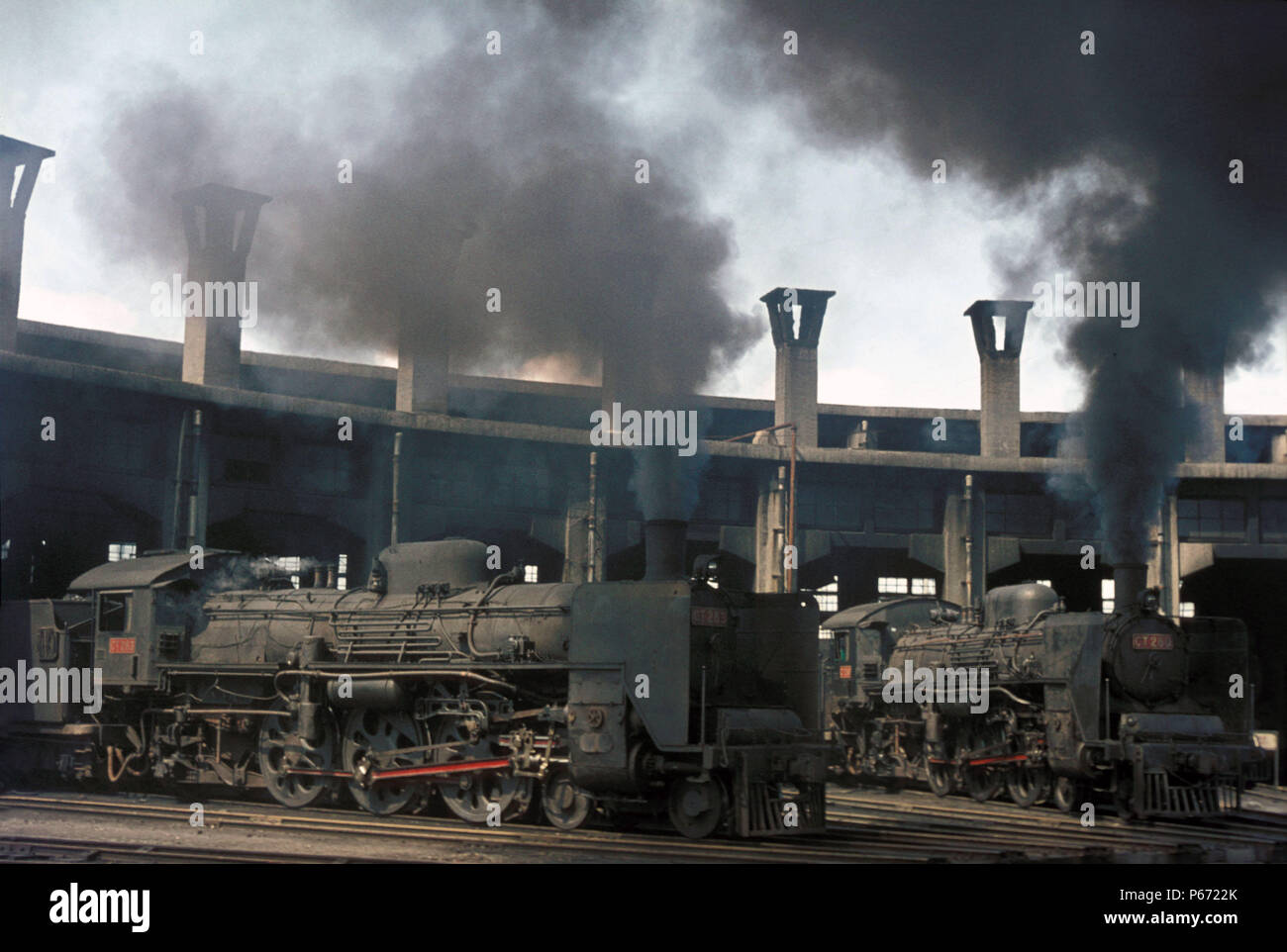 Une paire de la classe TC270 Pacific de fer du gouvernement de Taiwan à Chiayi depot. Il rakish pur-sang sont les mêmes que les gouvernements nationaux japonais Banque D'Images