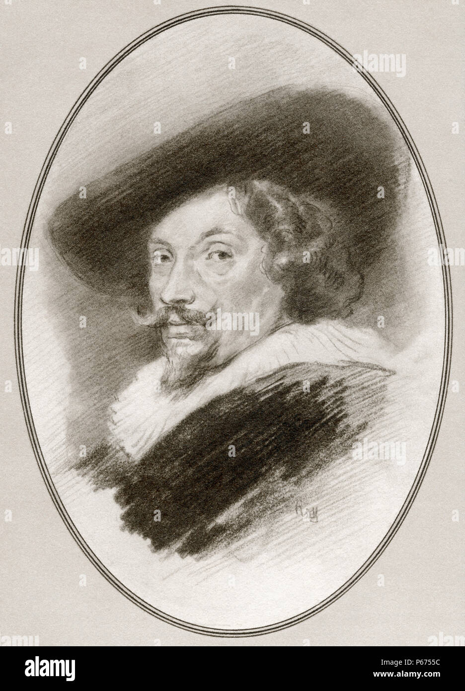 Sir Peter Paul Rubens, 1577 - 1640. Artiste flamand. Illustration par Gordon Ross, artiste et illustrateur américain (1873-1946), de vivre des biographies de grands peintres. Banque D'Images