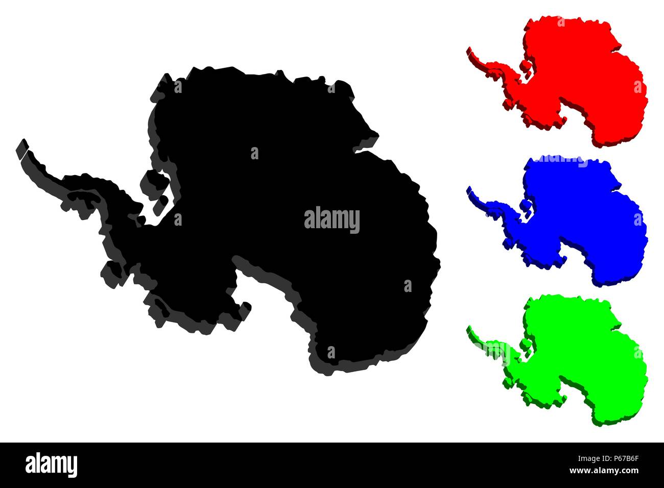 3D de la carte de l'Antarctique continent - noir, rouge, bleu et vert - vector illustration Illustration de Vecteur