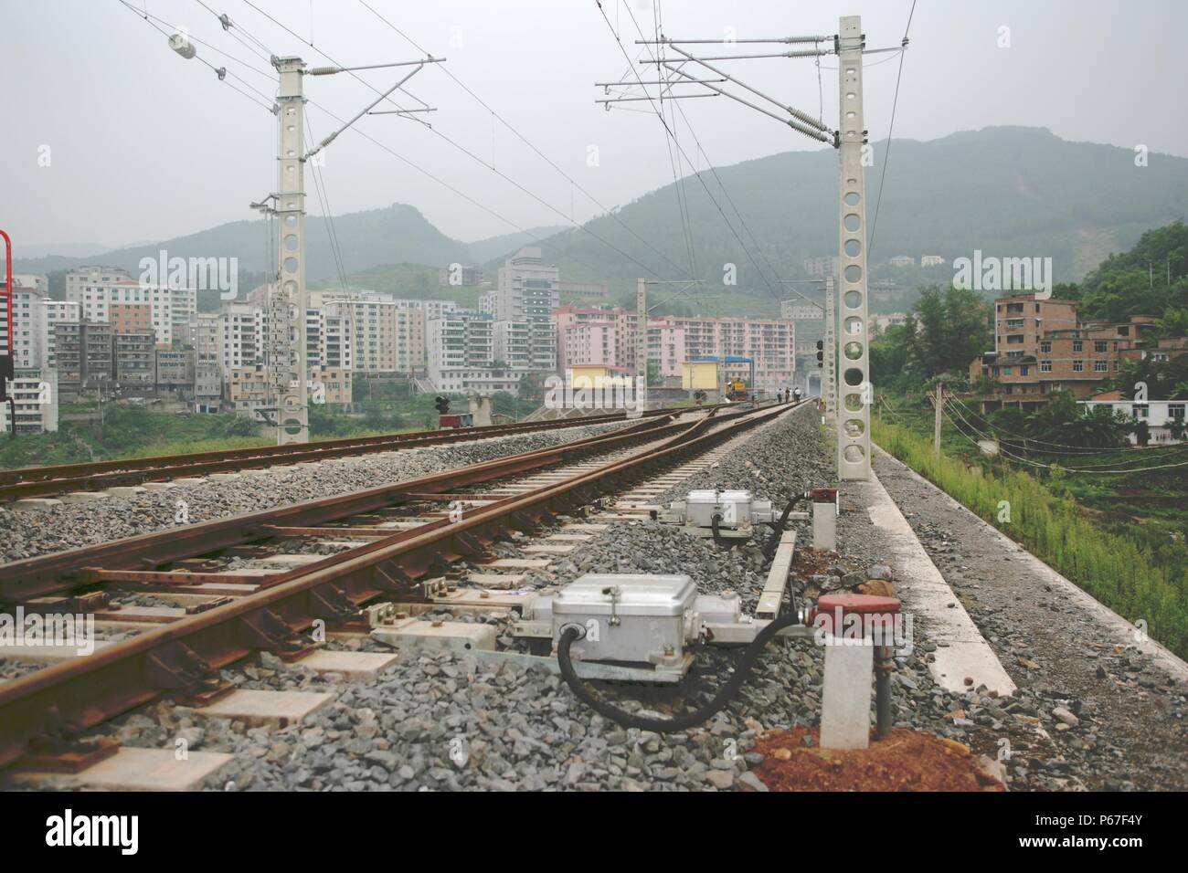 La construction de la ligne ferroviaire entre Chongqing et Huaihua. Points à Wulong. Banque D'Images