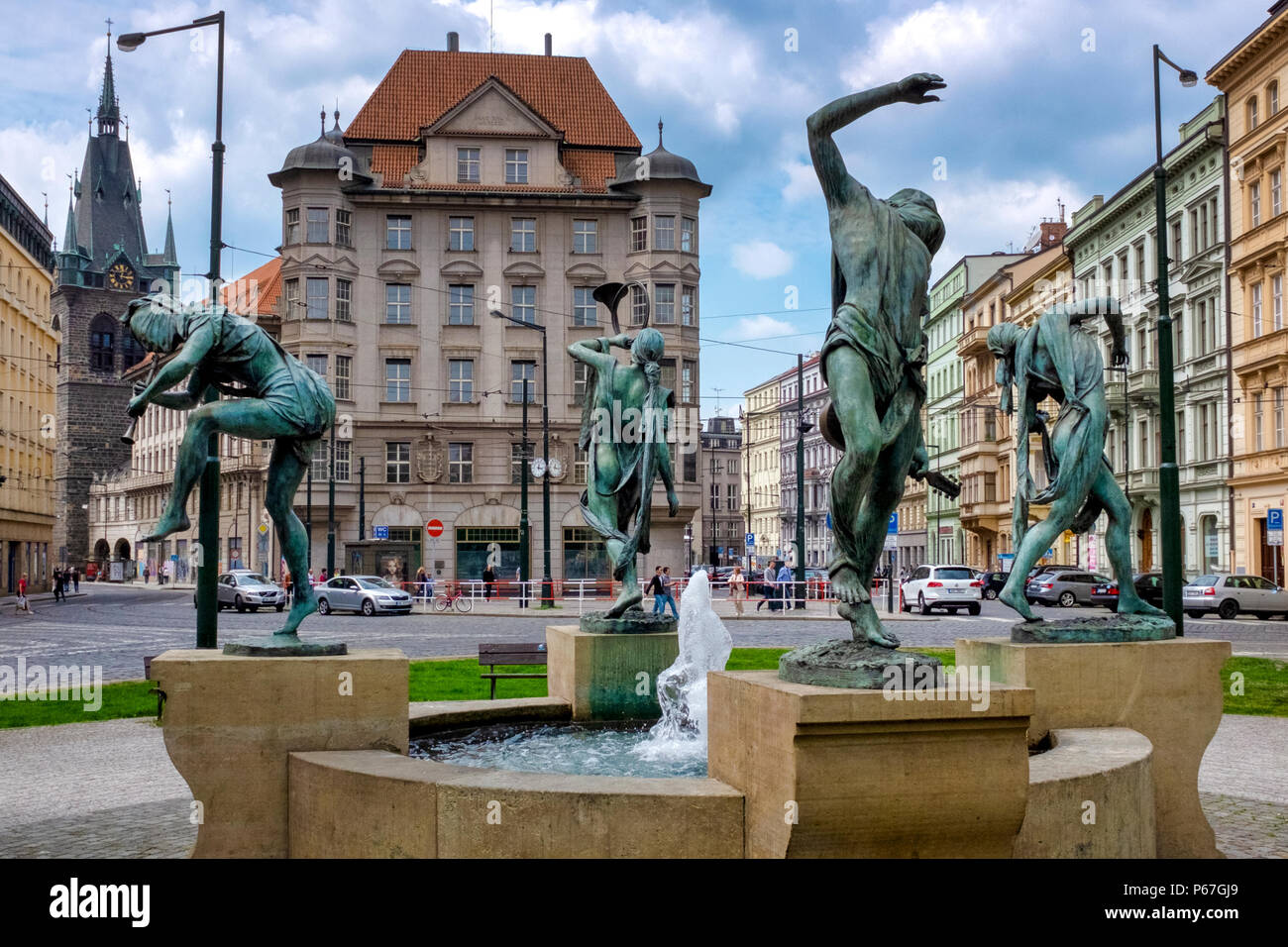 Les musiciens tchèques ou la danse Fontaine, Prague, République Tchèque Banque D'Images
