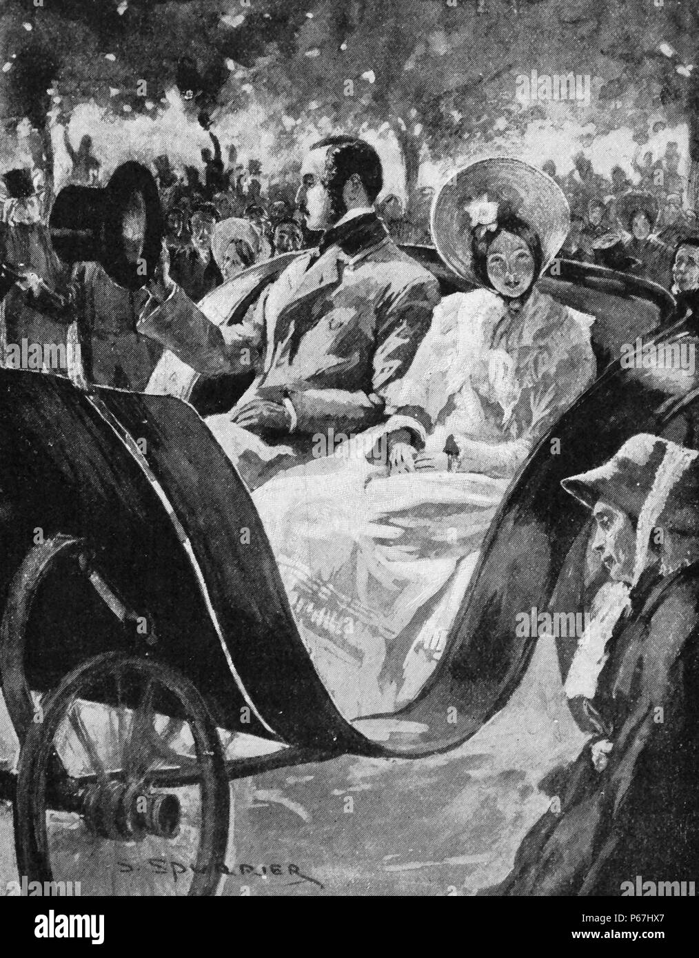 La reine Victoria de Grande-Bretagne et de Prince Albert équitation dans un transport 1840. Victoria (Alexandrina Victoria ; 24 mai 1819 - 22 janvier 1901) a été le monarque du Royaume-Uni de Grande-Bretagne et d'Irlande de 20 juin 1837 jusqu'à sa mort. À partir du 1er mai 1876, elle a utilisé le titre supplémentaire de l'Impératrice de l'Inde Banque D'Images