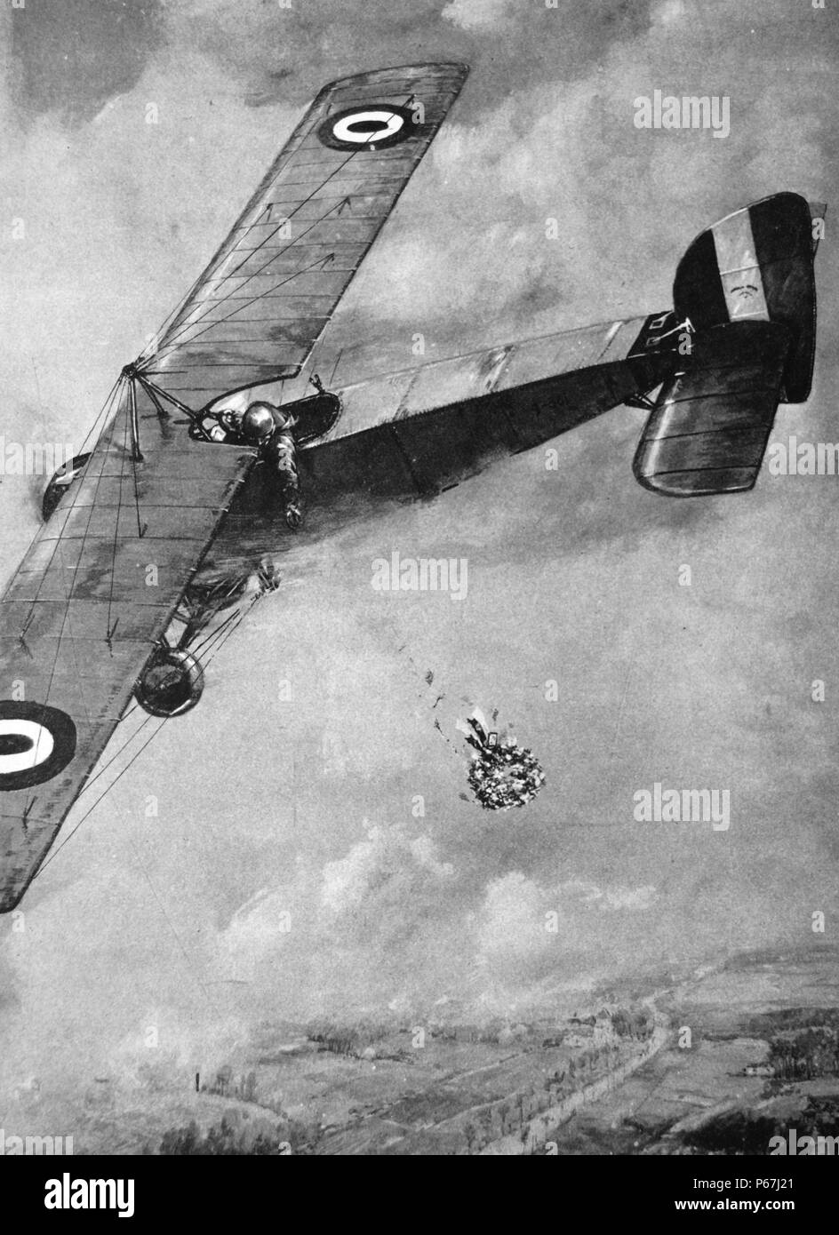 La seconde guerre mondiale, un avion tomber une couronne au-dessus de lignes Allemandes 1916 Banque D'Images