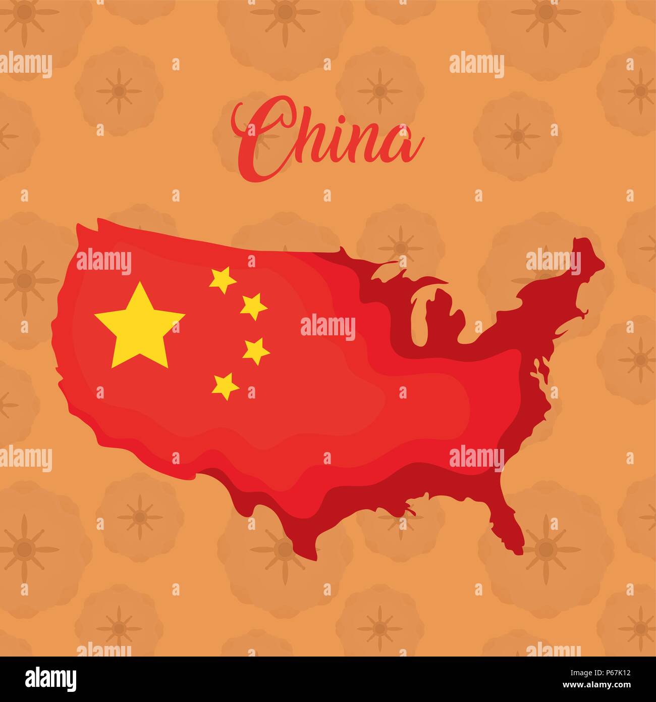 Chine drapeau dans une carte forme sur fond orange, design coloré. vector illustration Illustration de Vecteur