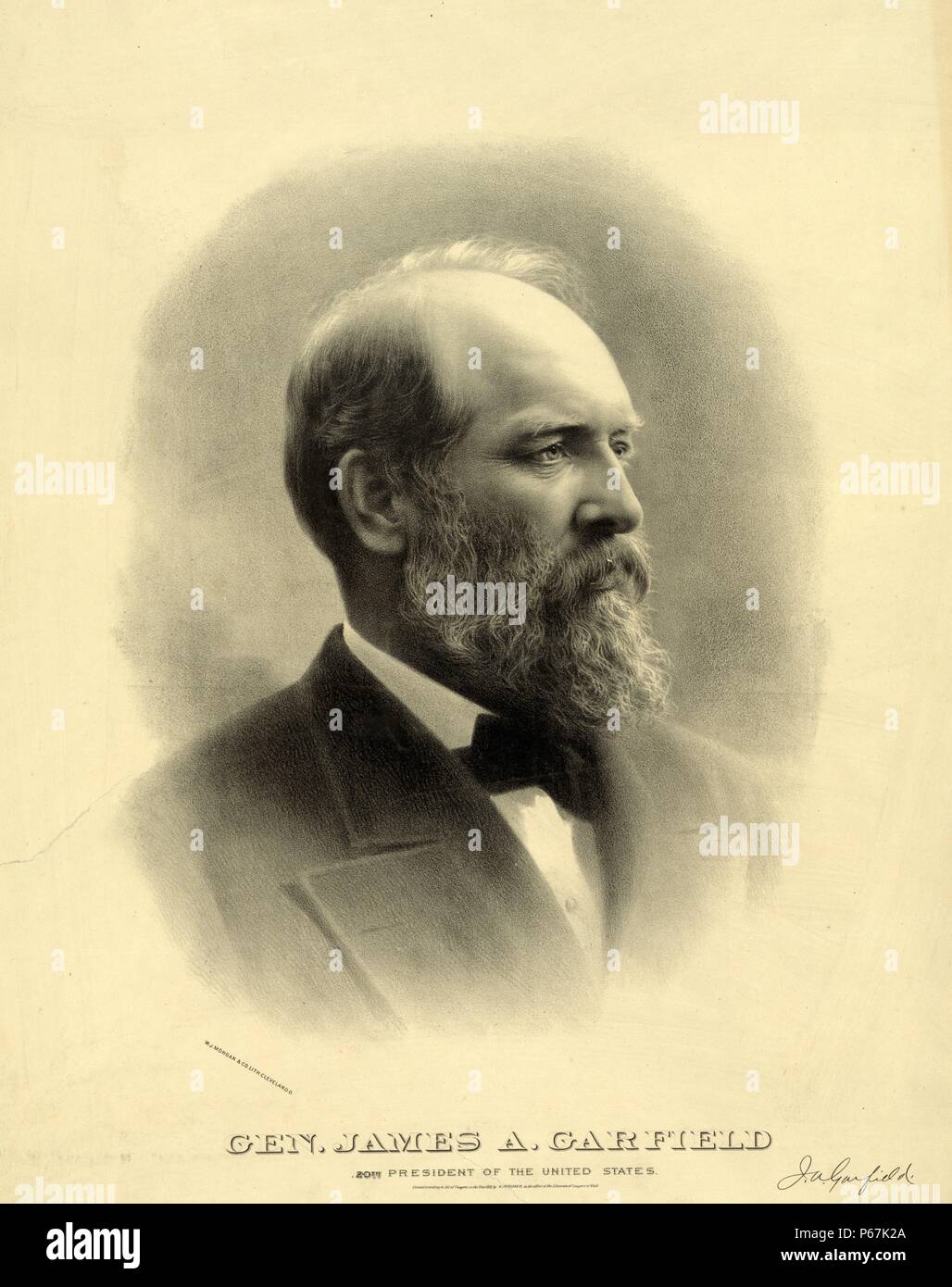 Le président James Garfield, le 20e président des États-Unis. Au cours de son mandat, il réintroduit l'autorité présidentielle sur l'autorité du Sénat lorsqu'il s'agissait de nominations à des postes de direction. Banque D'Images