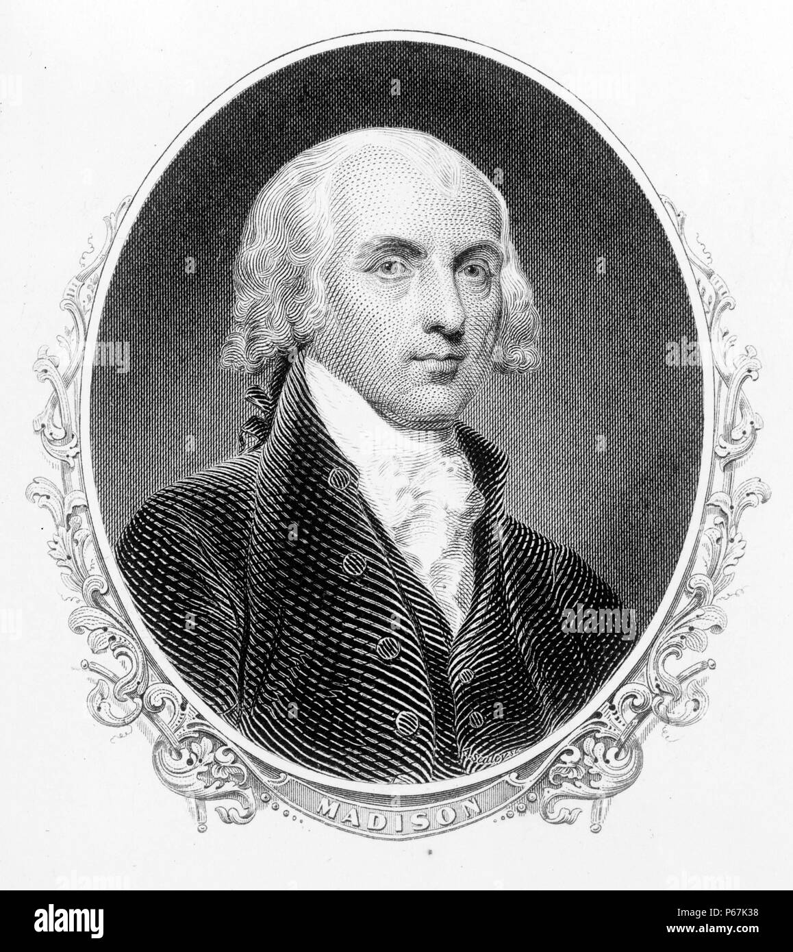 James Madison, 4e président des États-Unis. Il est salué comme le "Père de la Constitution" pour avoir contribué à la rédaction de la Constitution des États-Unis et que la touche et champion auteur de la Déclaration des droits américaine. Banque D'Images