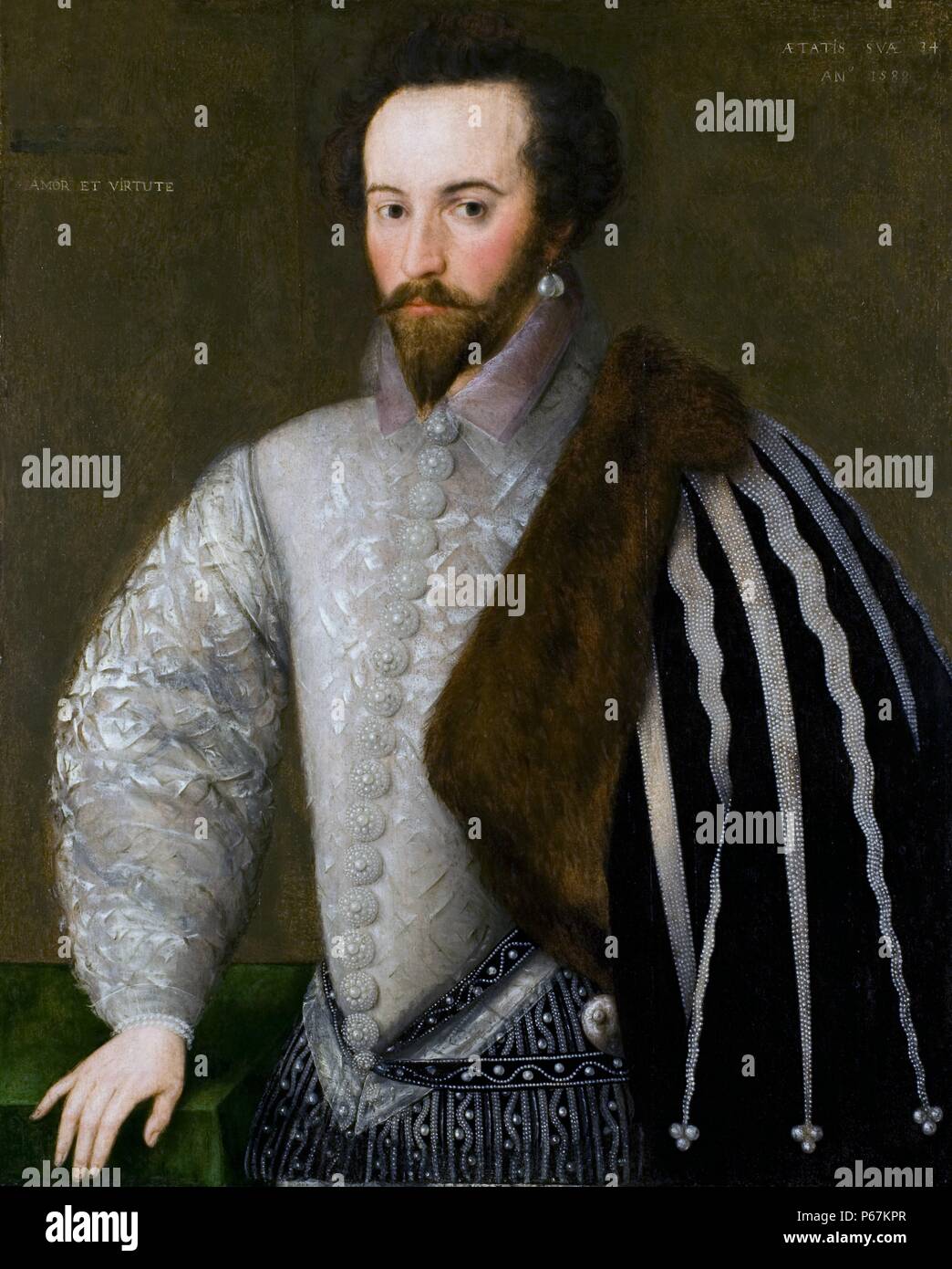Portrait de Sir Walter Raleigh (1552-1618), aristocrate anglais, poète, écrivain, militaire et politicien, courtisan, spy, et explorer. Popularisé tabac en Angleterre. En date du 16e siècle Banque D'Images