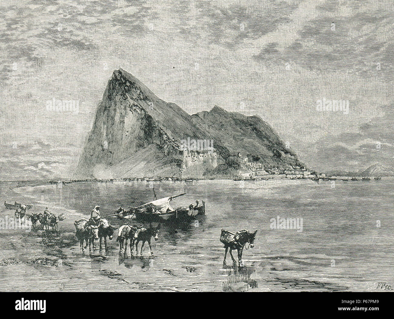 Rocher de Gibraltar, l'illustration du xixe siècle Banque D'Images