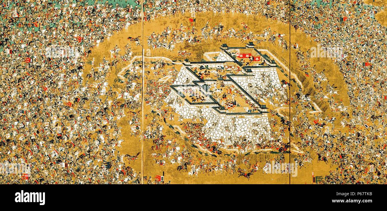Peinture représente l'encerclement des Japonais au cours de l'invasion de la Corée. Datée 1595 Banque D'Images