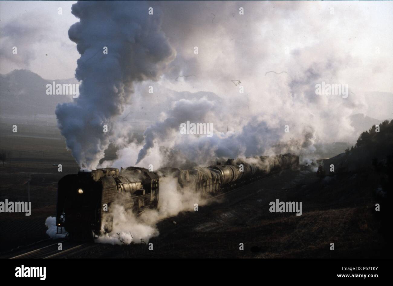 Certains des mondes vapeur dernière banquiers étaient d'être vu à Nancha dans le nord-est de la Chine. Cette scène représente 1987 un fret en direction nord. Le train transportait Banque D'Images