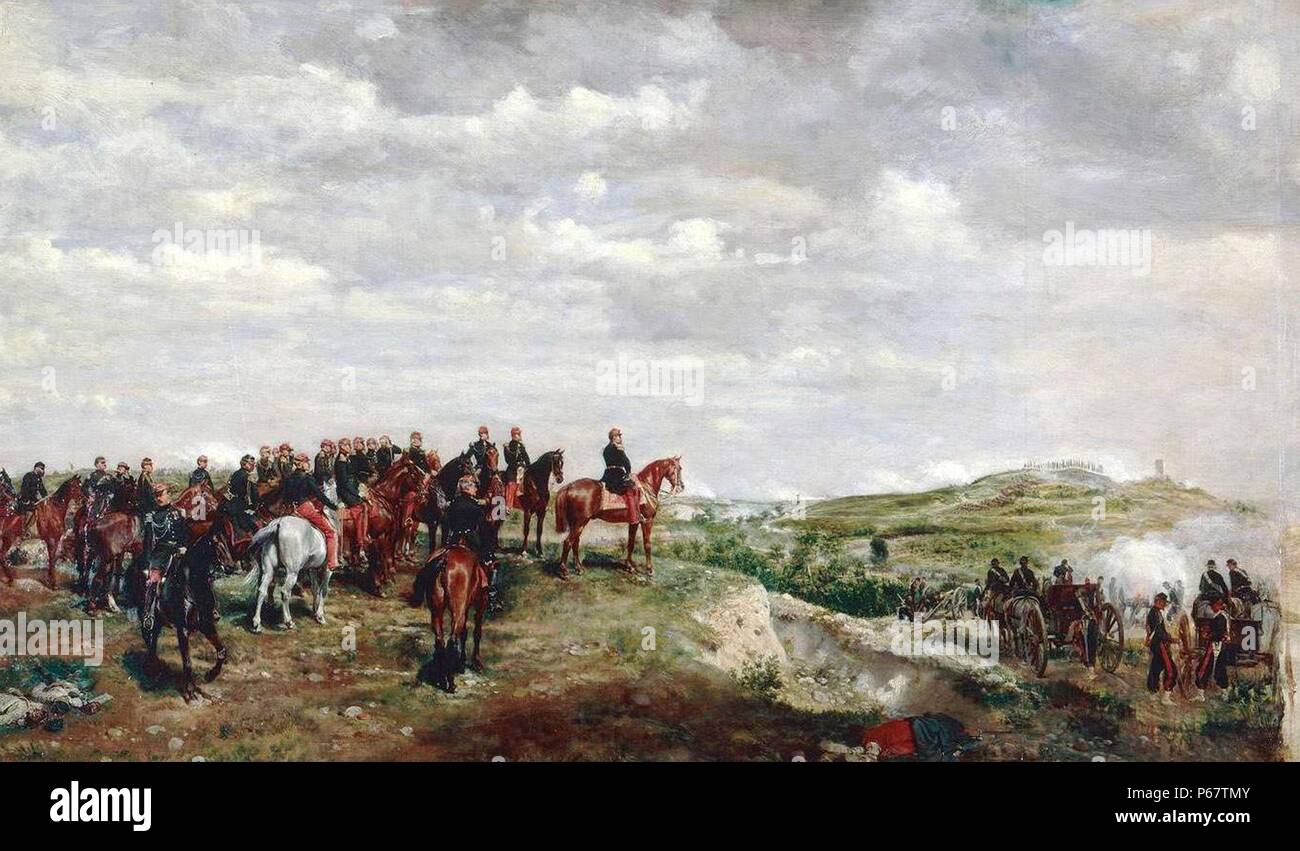 Peinture représente Louis-Napoléon Bonaparte (1808 - 1873) à la bataille d'Solferinoo le dernier engagement de la deuxième guerre d'indépendance Italienne. Datée 1859 Banque D'Images