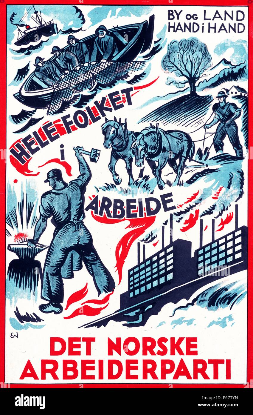 Parti travailliste norvégien poster depuis les années 30 Banque D'Images