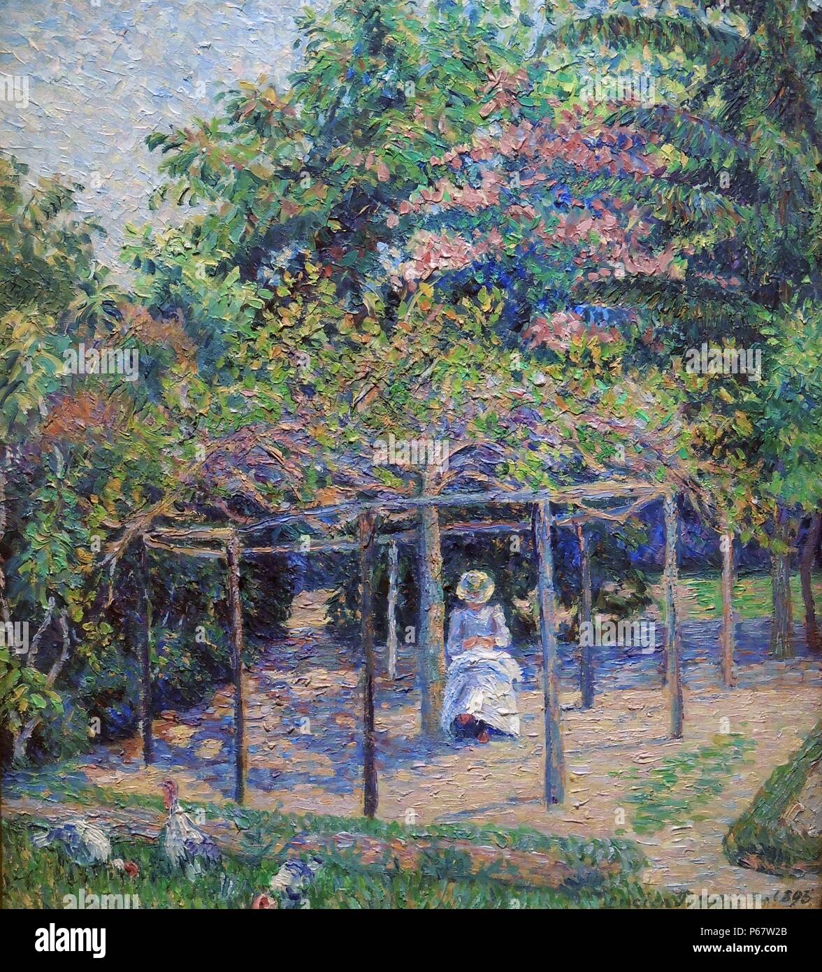 Lucien Pissarro (1863-1944) les dindons (ou d'Esther dans le jardin, Eragny) huile sur toile. Lucien Pissarro dépeint sa jeune épouse, Esther, assis dans l'ombre d'un arbre dans le jardin de la maison familiale. Les dindons, qui donnent à la peinture son titre, peut être vu dans le premier plan à gauche. La reconstitution de la lumière gris montre l'intérêt de l'artiste (néo-) les techniques impressionnistes et leurs vues sur les rôles de la lumière et de l'œil humain. Banque D'Images