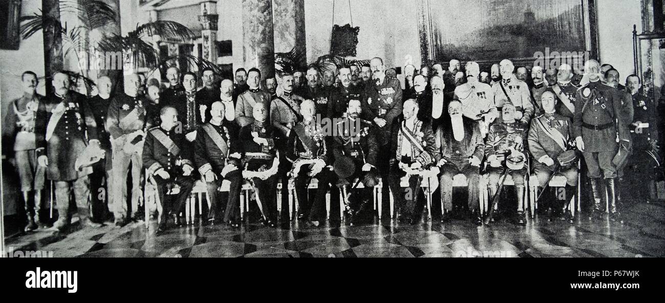 31 janvier 1917 le tsar de Russie, Nicolas II tient une réunion avec des ambassadeurs et des représentants militaires alliées à Tsarskoe près de St Petersbourg 1917 Tselo Banque D'Images