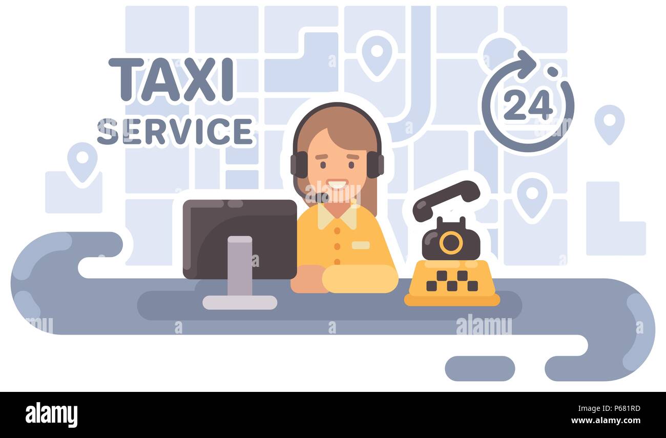 Répartiteur de taxis à son bureau. Service de taxi télévision illustration  Image Vectorielle Stock - Alamy