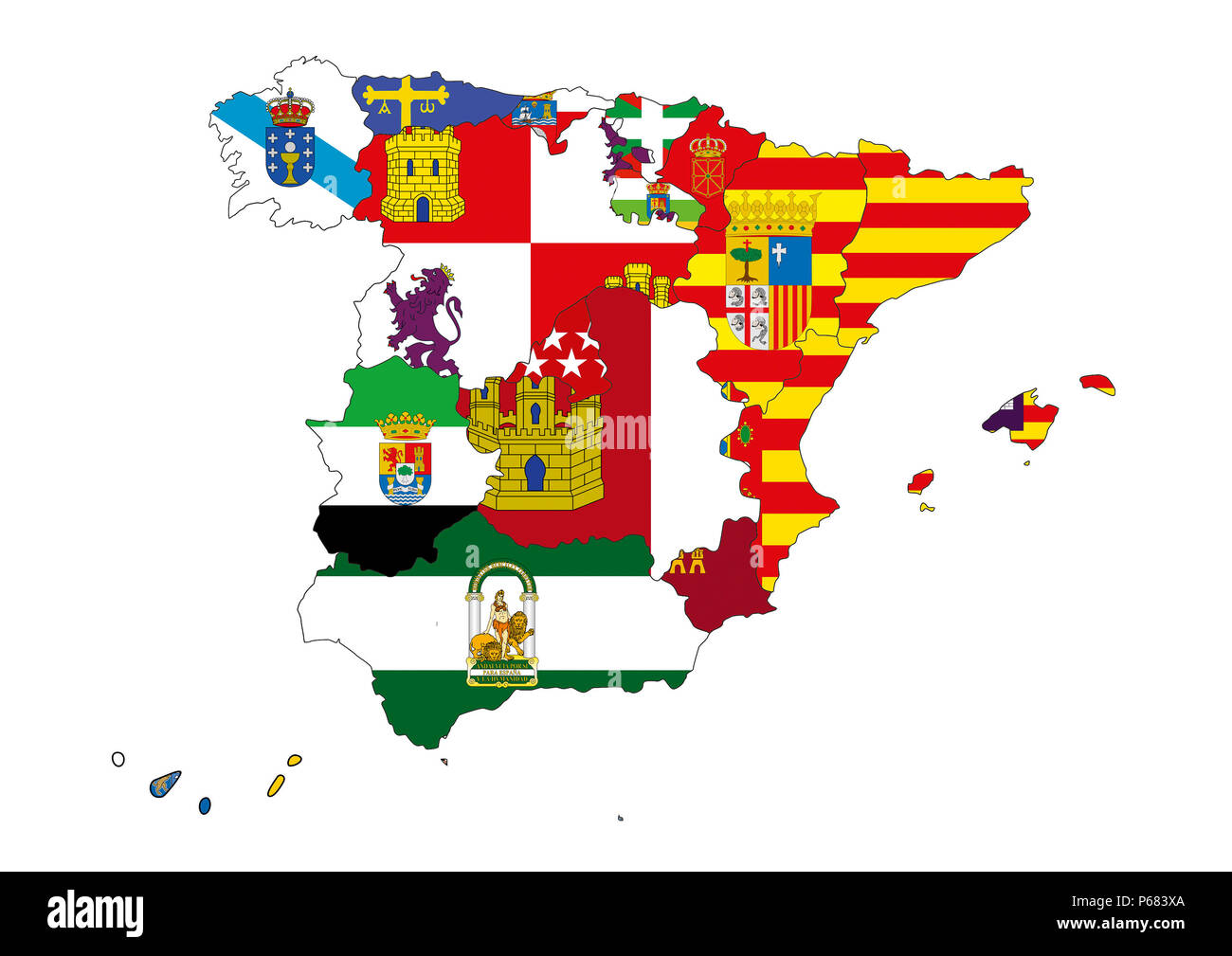Image de la carte d'Espagne conçue par ordinateur à l'aide de logiciels de conception, avec un fond blanc Banque D'Images