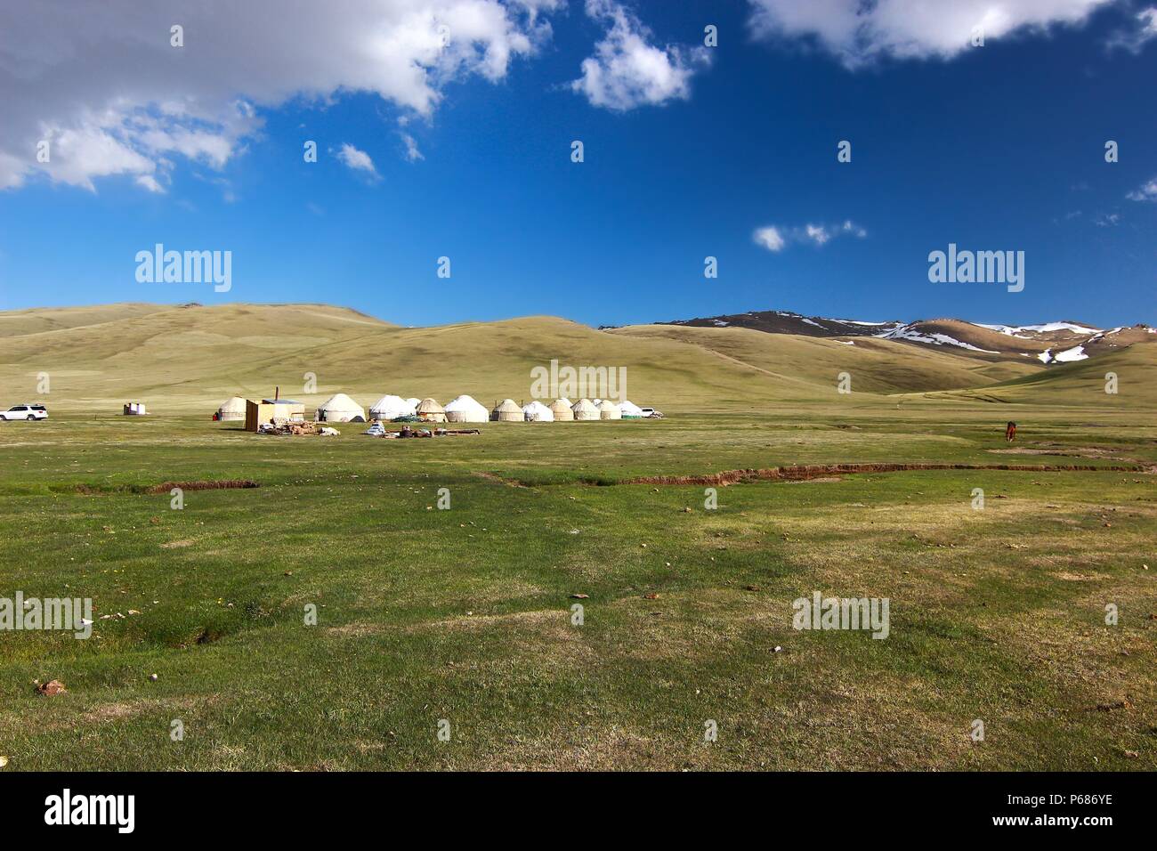 Le camp de ger dans une grande prairie à Ulaanbaatar en Mongolie , Banque D'Images