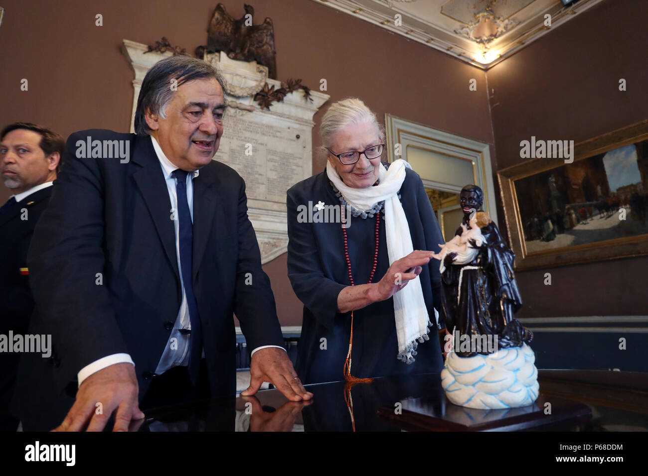 Palerme, Vanessa Redgrave a reçu au Palazzo delle Aquile par le maire Leoluca Orlando, est déplacé en parlant de migrants. 06/28/2018, Palerme, Italie Banque D'Images