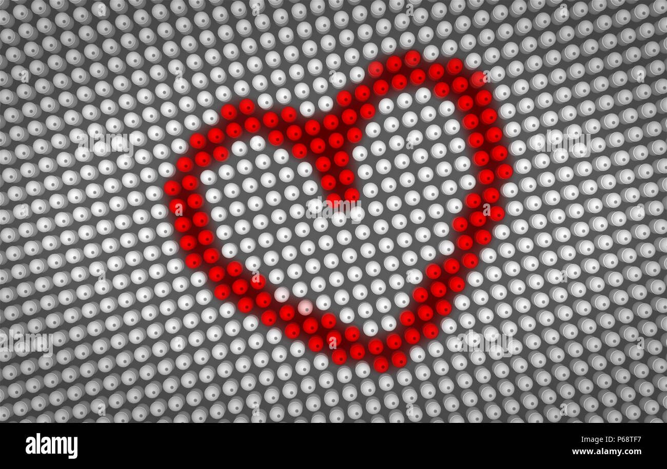 Le symbole du coeur rouge en battant à grand afficheur à LED avec grand pixel. Le symbole de coeur à l'écran concept 3D illustration. Banque D'Images