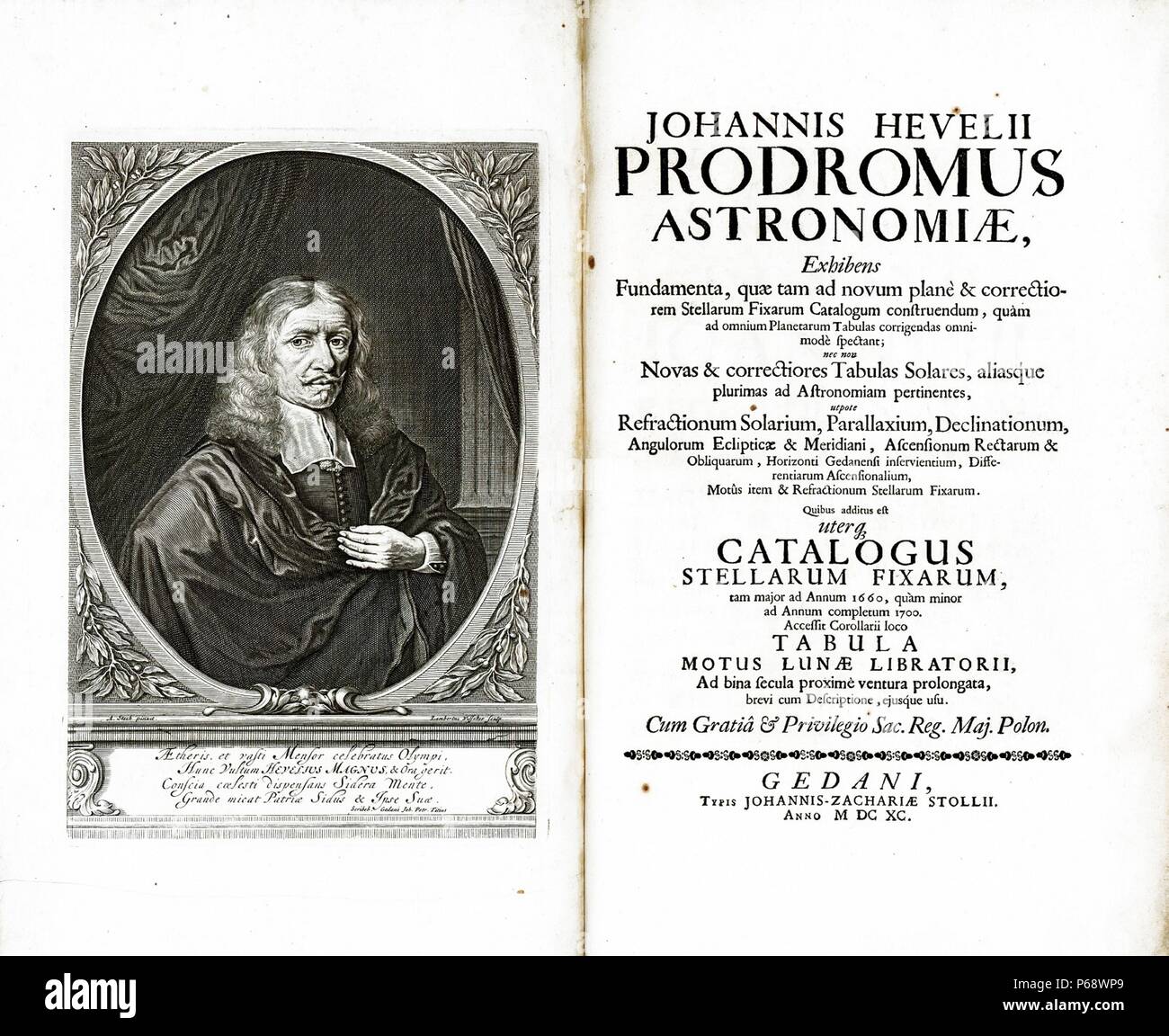 Johannes Hevelius (1611 - 1687) astronome. La page de titre de l'Atlas de l'astronomie par Hevelius Banque D'Images