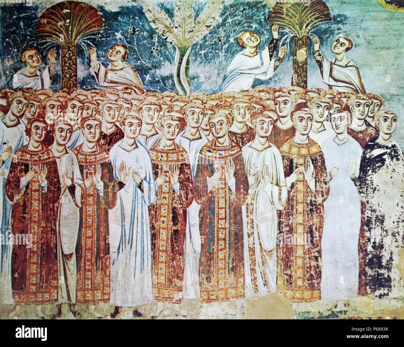 "La fresque incliné Martyre de saint Thomas Becket'. Situé à Spoleto, Italie. En date du 13e siècle. Banque D'Images