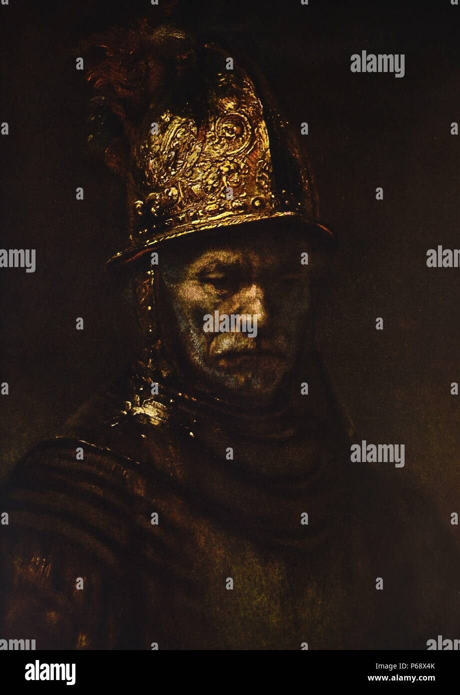 Portrait d'un inconnu portant un casque d'or. Artiste inconnu. En date du 17e siècle. Banque D'Images