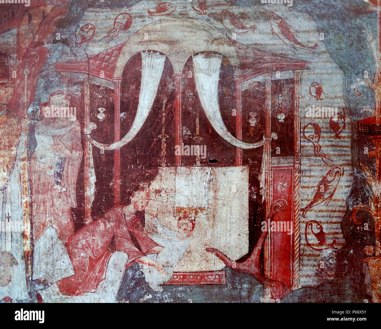 Peinture murale intitulée 'Le miracle du tombeau de saint Clement'. En date du 11e siècle Banque D'Images