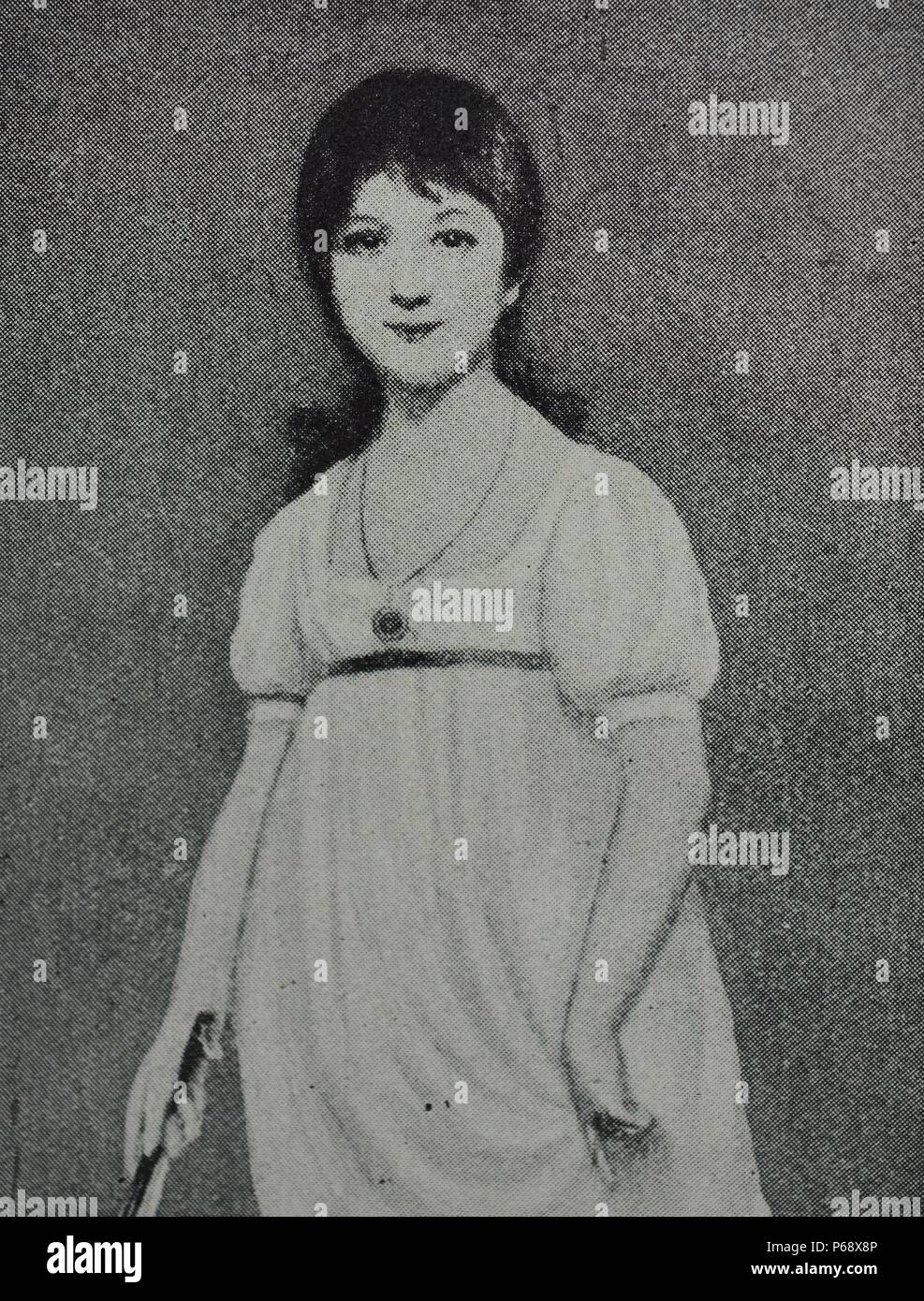 Portrait d'une jeune Jane Austen (1775-1817), un romancier anglais dont les œuvres de fiction romantique, situé au milieu de l'aristocratie terrienne, lui a valu une place comme l'un des écrivains les plus lus dans la littérature anglaise. En date du 1790. Banque D'Images