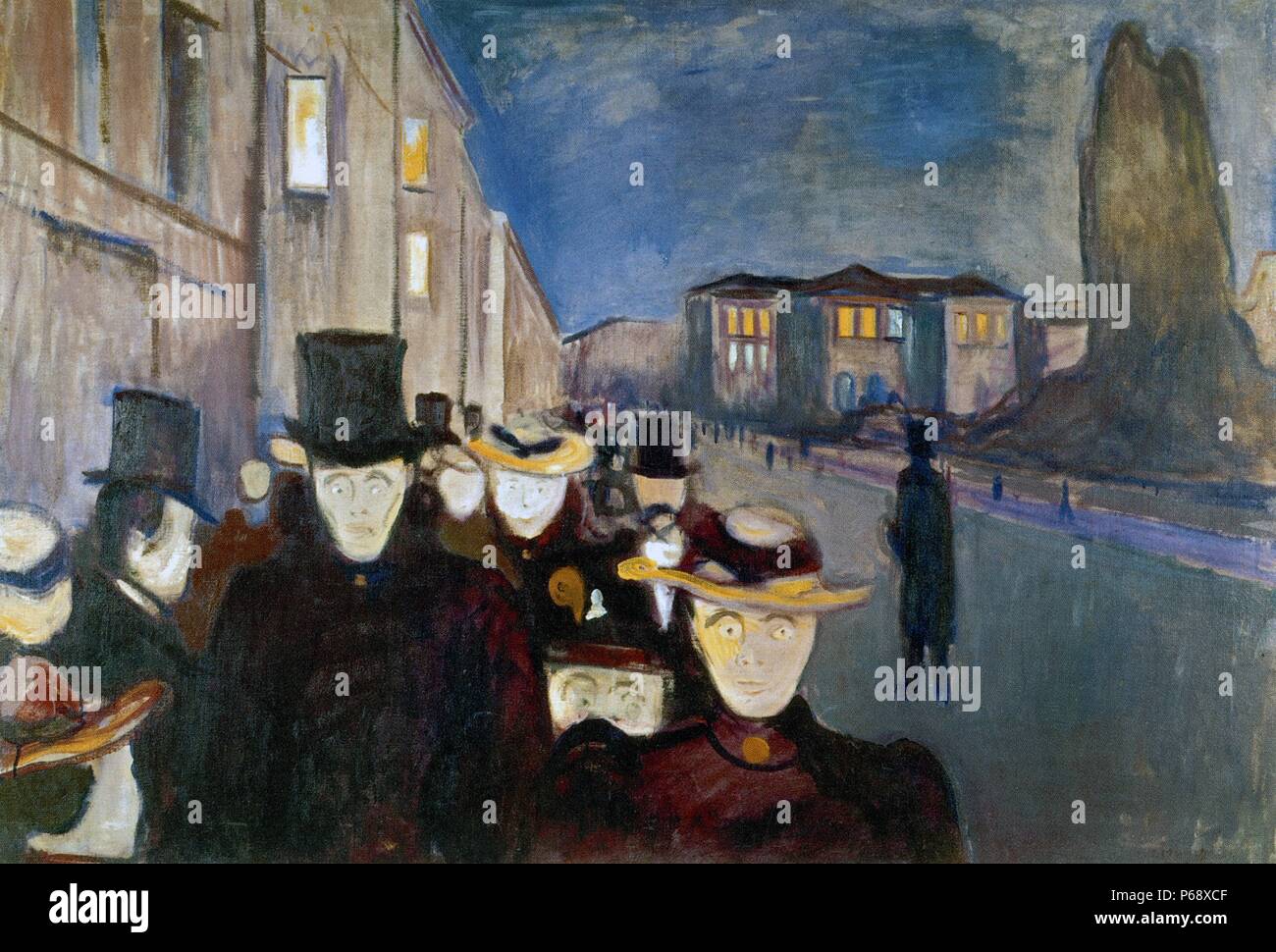 Le droit du travail en soirée par la rue Karl Johan artiste norvégien Edvard Munch (1863-1944). Cette œuvre a été réalisée en 1892. Banque D'Images