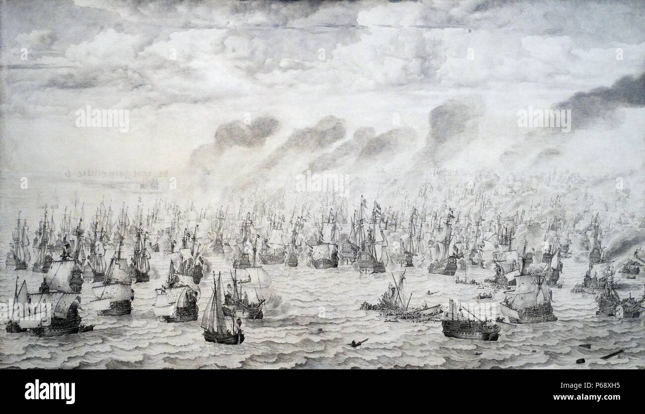 Tableau représentant la bataille de Terheide. Peint par Willem van de Velde I (1611-1693). En date du 17e siècle Banque D'Images