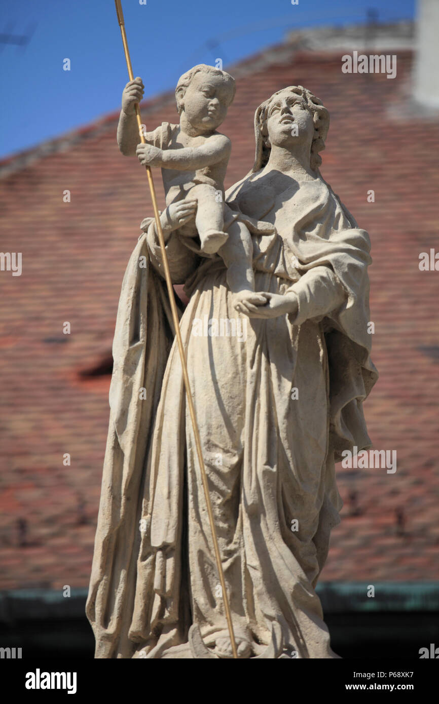 La Hongrie, Sopron, Maria bien, Sainte Marie et Jésus Enfant, statue, Banque D'Images