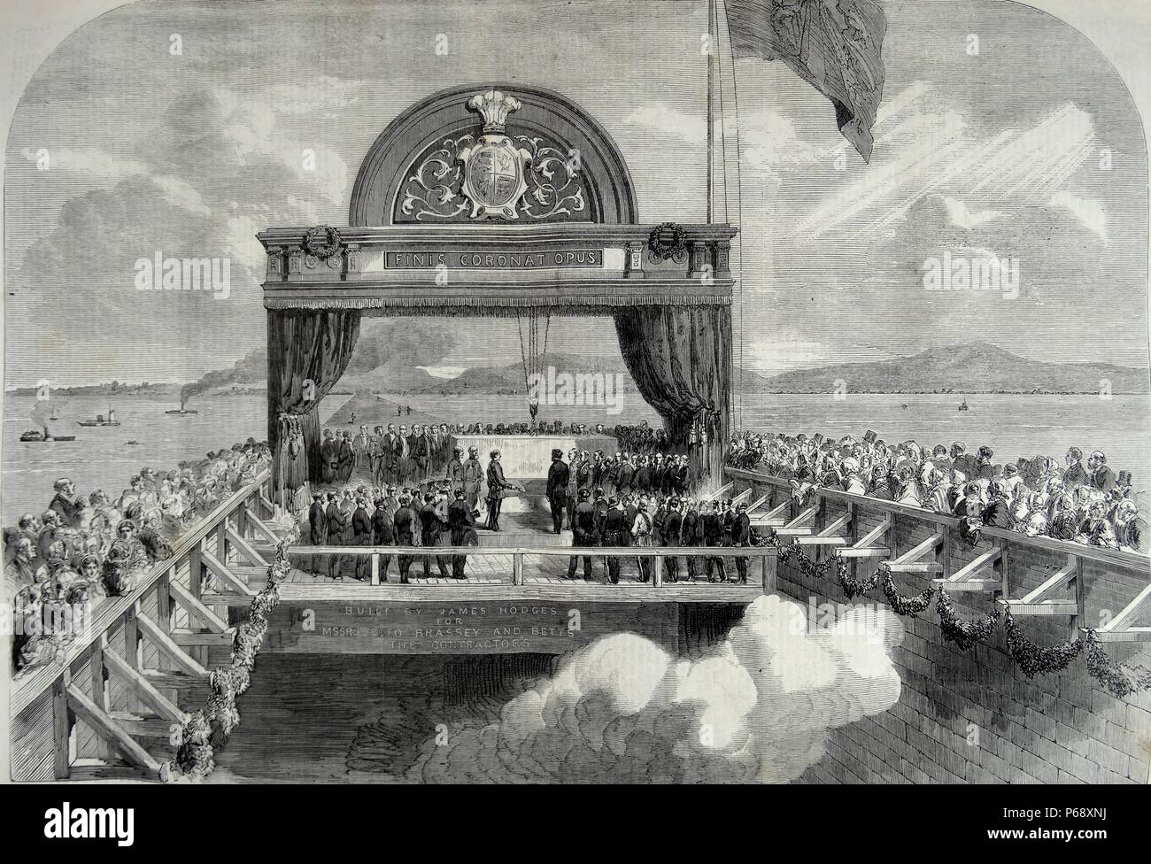 Le Prince de Galles portant la dernière pierre du pont Victoria, sur le Fleuve Saint-Laurent - à partir d'un sketch par un Canadien ; G.H. Andrews. Banque D'Images