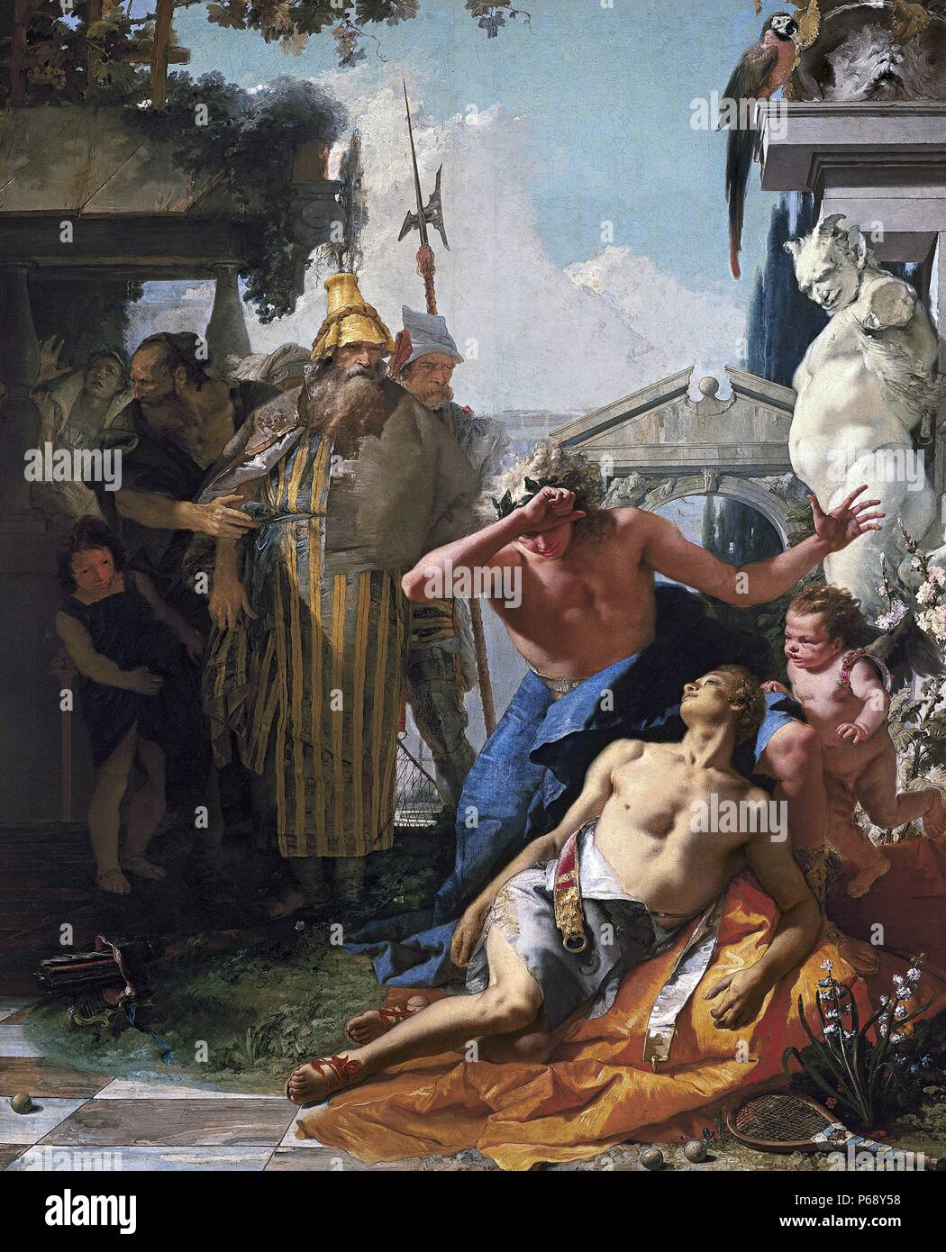 La peinture intitulée "La Mort de Hyacinthus' par Giovanni Tiepolo. En date du 18e siècle Banque D'Images