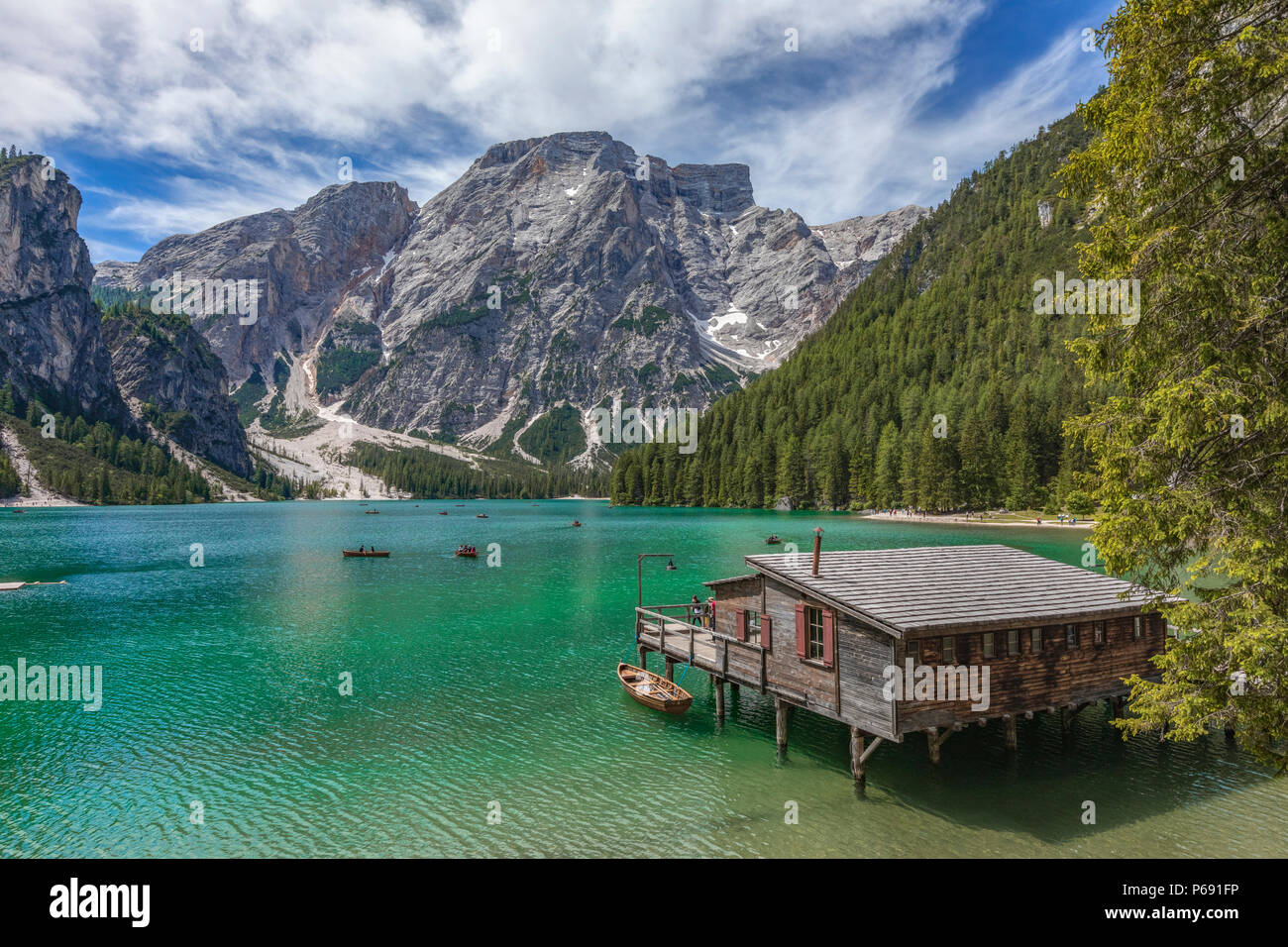 Lago di Braies, Prags, Tyrol du Sud, Dolomites, Italie, Europe Banque D'Images